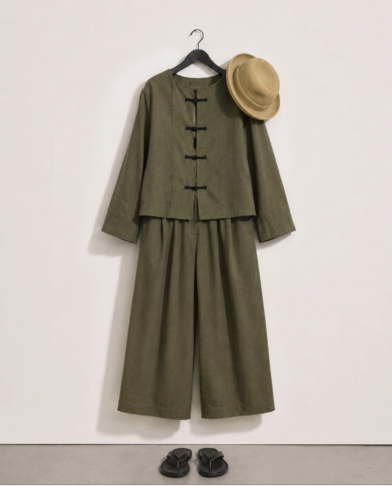 Komplet Laneni Olive Green and Natural Beige